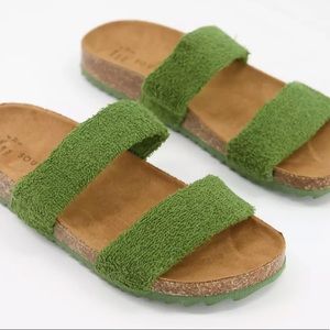 South Beach double strap slides olive terrycloth